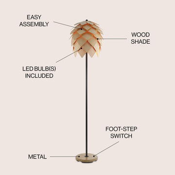Simon 63" Pinecone Wood/Metal LED Floor Lamp - JONATHAN Y